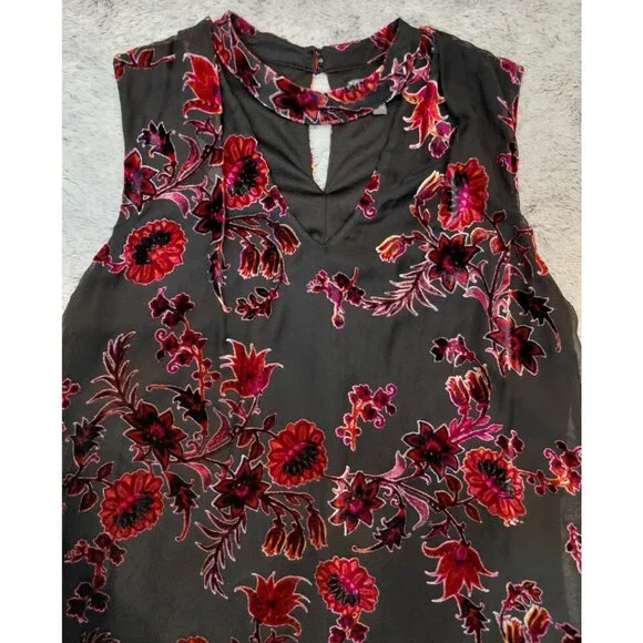 Luxology Multicolor Velvet Floral Overlay Choker Dress 8 Burnout - Picture 3 of 10